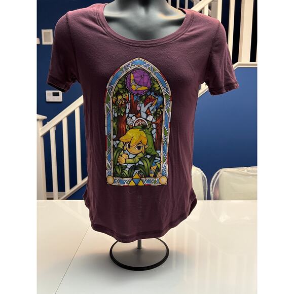 Women’s Legend Of Zelda Wind Waker HD Stained Glass Burgandy Shirt - Picture 1 of 5